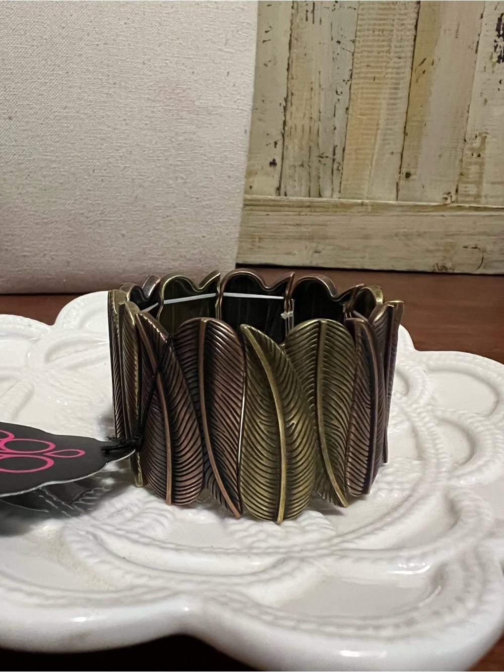 paparazzi Two-Tone Leaf Stretch Bracelet - Brass & Copper Tones